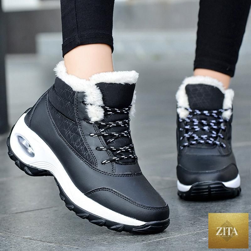 Stevvex winter women’s sneakers with breathable fabric, warm fur lining, anti-slip sole, and high heels for casual and running wear.