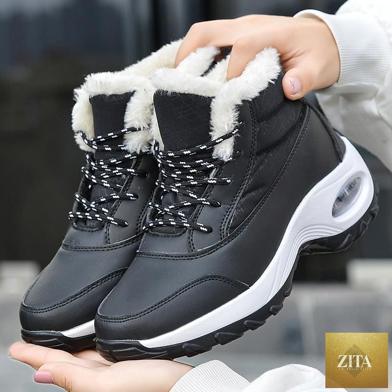 Stevvex women's winter sneakers with breathable fabric, warm fur lining, anti-slip sole, and high heels for casual and running wear.