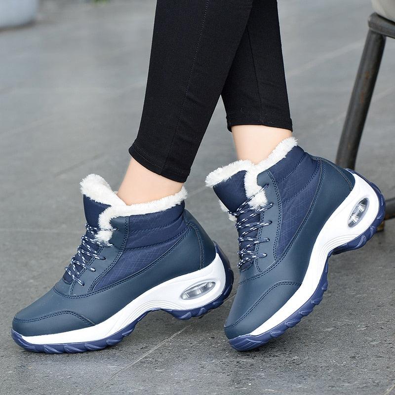 Stevvex winter women's sneakers with breathable fabric, soft sole, warm fur lining, anti-slip sole, and high heel for casual wear.