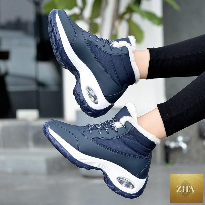 Stevvex winter women's sneakers featuring breathable fabric, soft sole, warm fur lining, high heels, and anti-slip design.