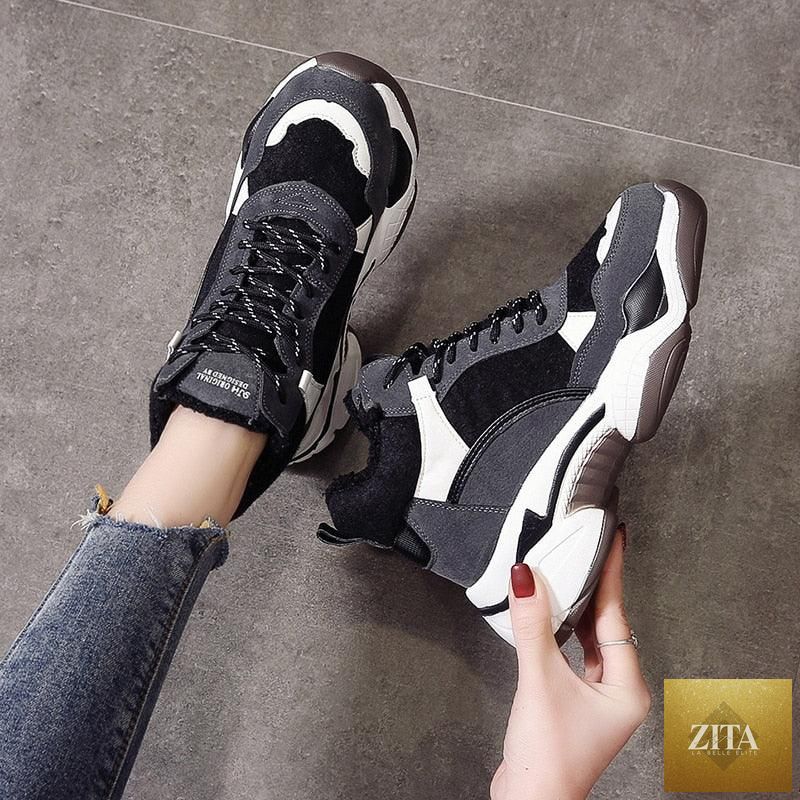 Stevvex winter women's sneakers with breathable fabric, warm fur lining, anti-slip sole, and high heel for casual and running wear.