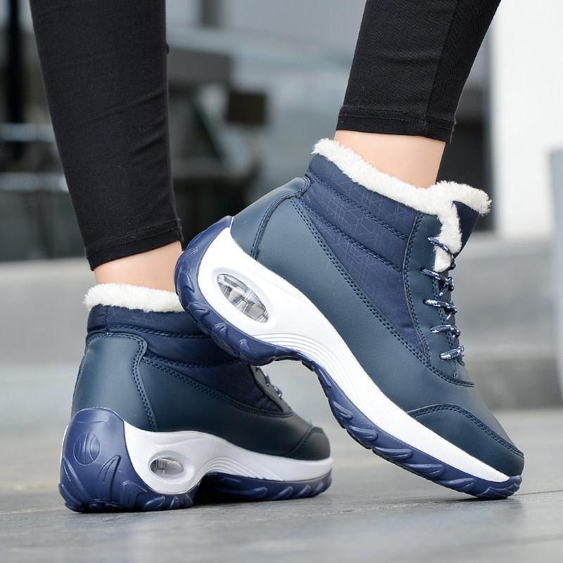 Stevvex winter women's sneakers with breathable fabric, warm fur lining, anti-slip sole, and high heel design for casual wear.