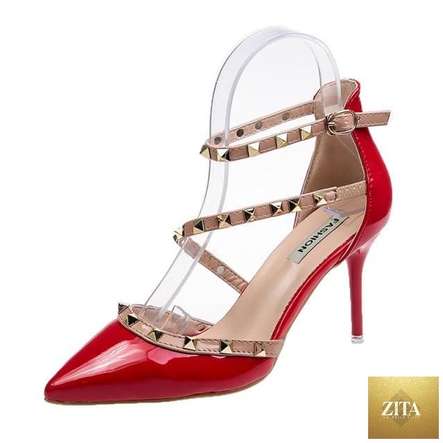 Stevvex women's summer high heels with pointed toe, strappy design, adjustable strap, luxury closed-toe sandals, perfect for special occasions.