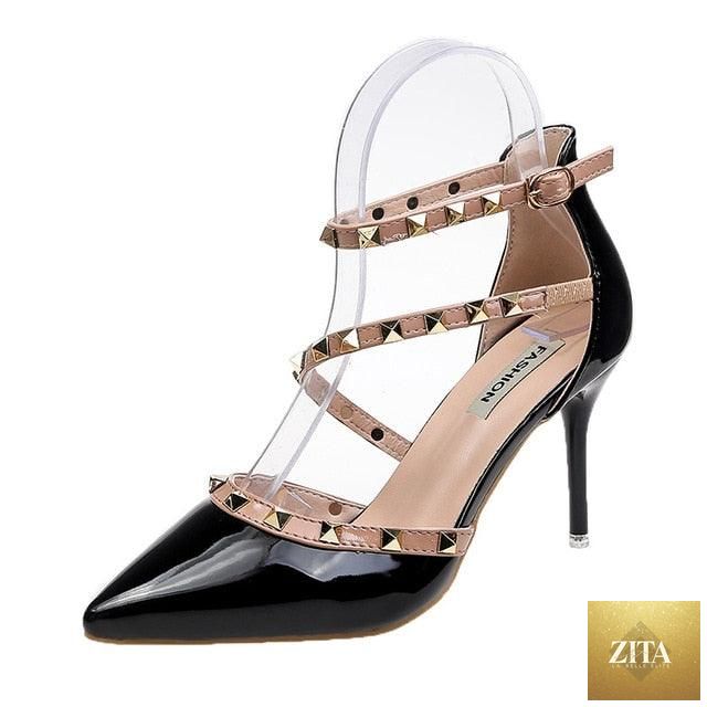 Stevvex women's summer high heels with pointed toe, strappy design, closed toe, and adjustable strap, perfect for elegant occasions.