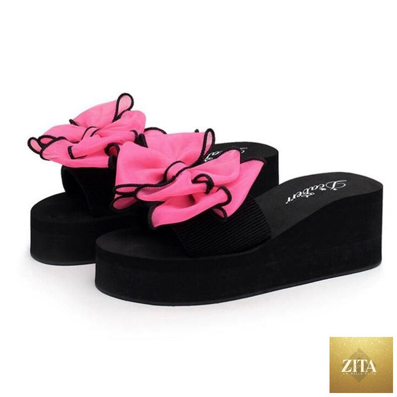 Women Stevvex bow summer sandals with knotted bow, open toe, flat footbed, indoor and outdoor slip-on beach shoes.