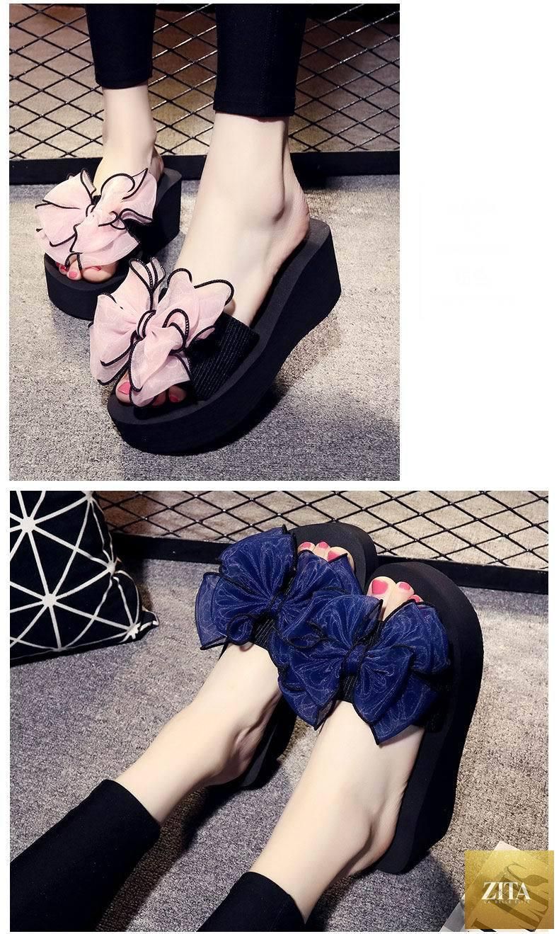 Women Stevvex bow summer slippers with knotted bow, open toe, flat footbed, indoor-outdoor beach slide sandals for women.