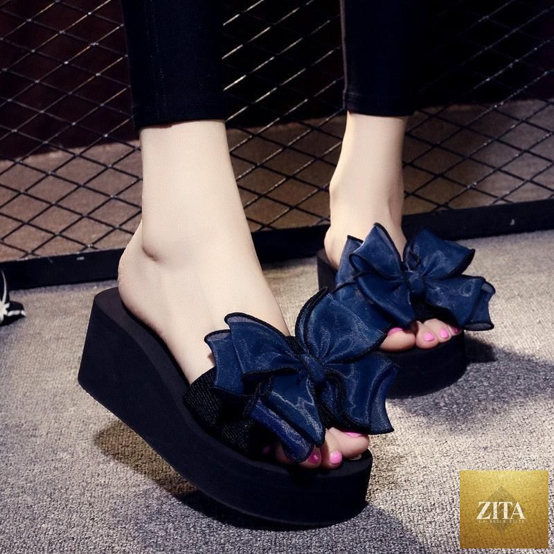 Women Stevvex bow summer sandals, open-toe slip-ons with knotted bow, flat footbed, ideal for indoor, outdoor, and beach casual wear.