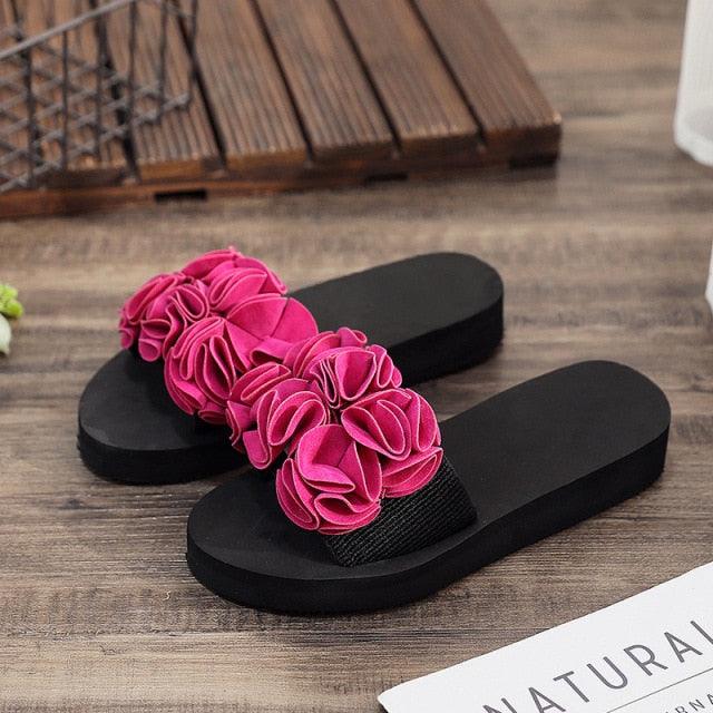 Women Stevvex bow summer sandals with high heels, platform flip-flops, floral design, indoor and outdoor beach shoes, casual style.