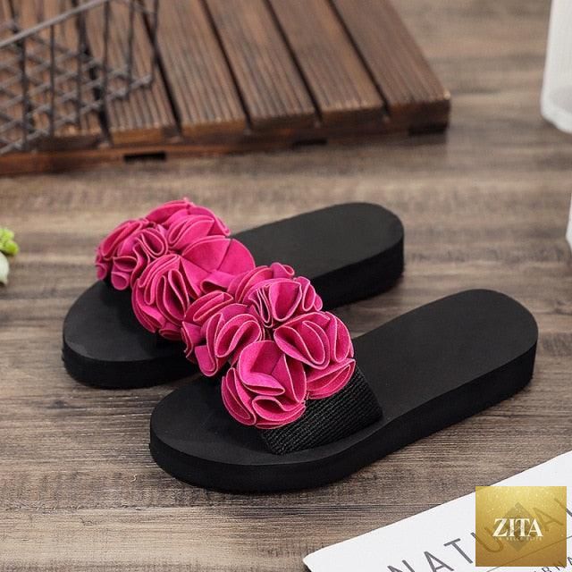 Women Stevvex bow summer sandals with high heels, platform design, floral accents, indoor and outdoor flip-flops, beach-ready footwear.