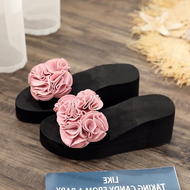Women Stevvex bow summer sandals with high heels, platform flip-flops, casual flower design, indoor outdoor Beach shoes.