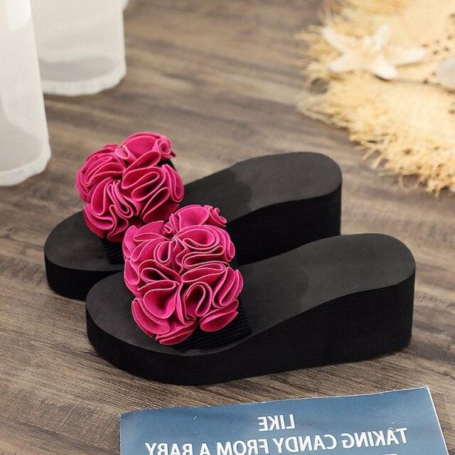 Women Stevvex bow summer sandals with high heels, platform flip-flops, casual floral design, suitable for indoor, outdoor, beach wear.