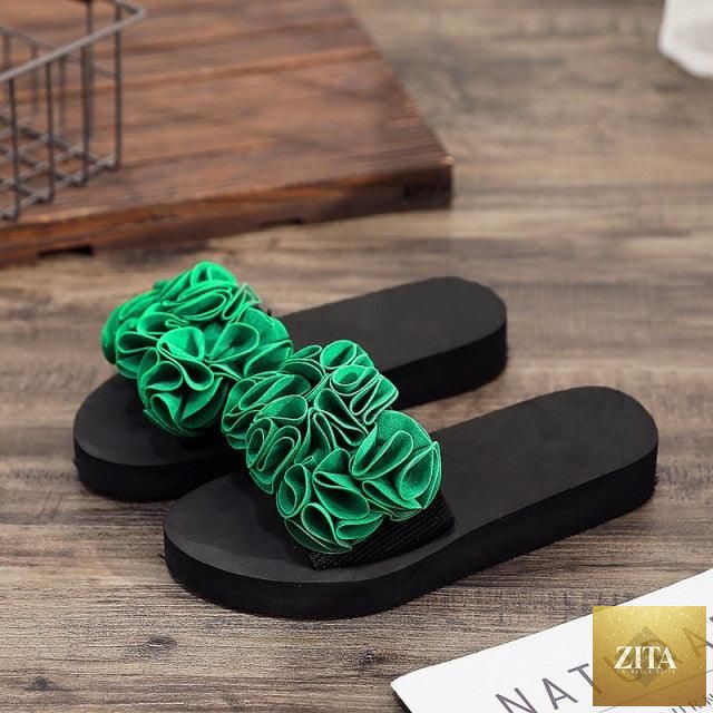 Women Stevvex bow summer sandals with flower design, high heels, platform, and casual indoor outdoor flip-flop style for beach and summer wear.