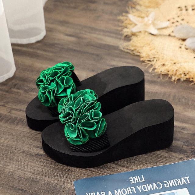 Women Stevvex bow summer sandals with high heels, platform flip-flops, casual flower design, suitable for indoor, outdoor, and beach wear.