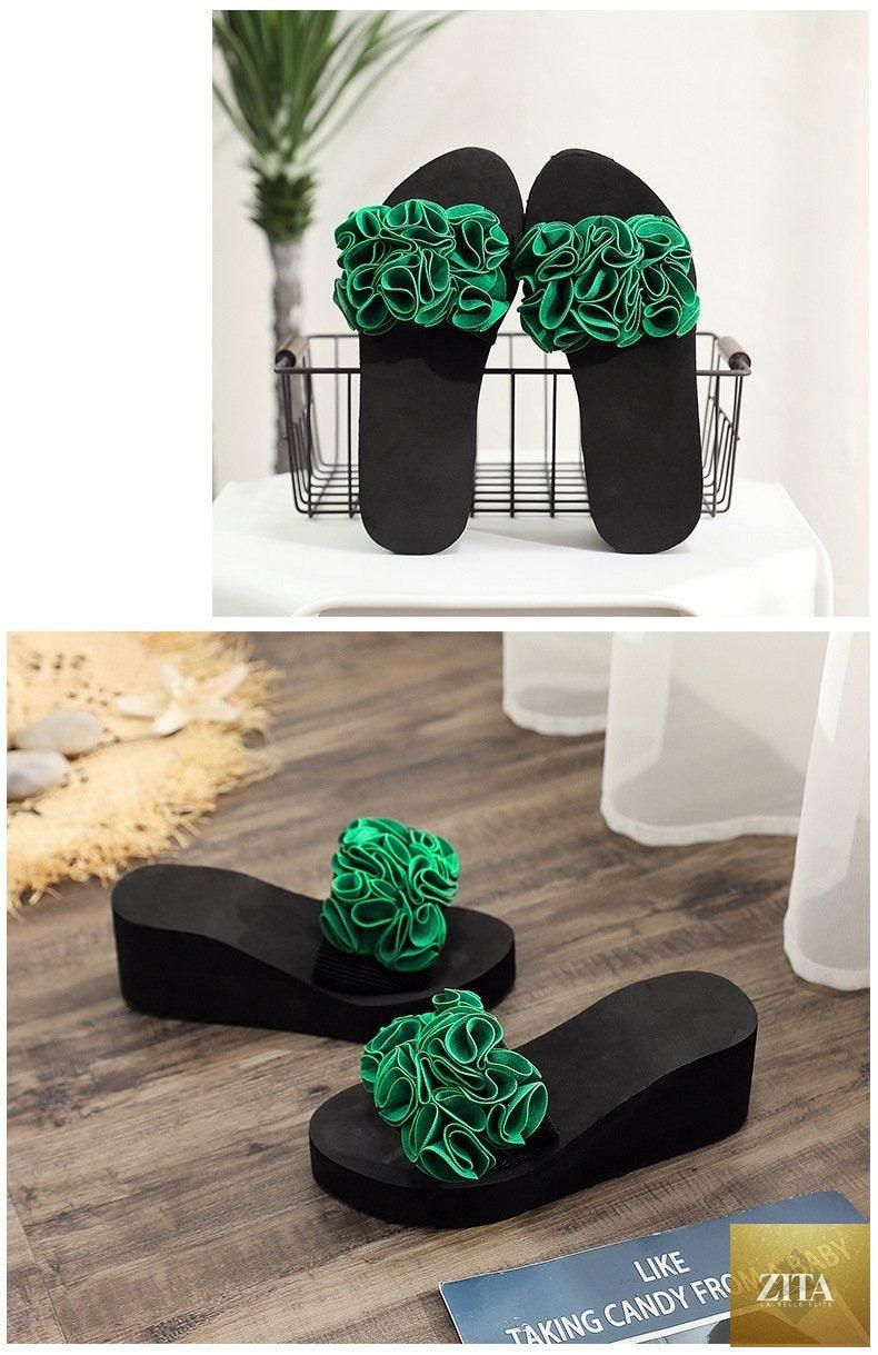 Women Stevvex bow summer sandals with high heels, platform flip-flops, casual flower design, indoor outdoor beach shoes.