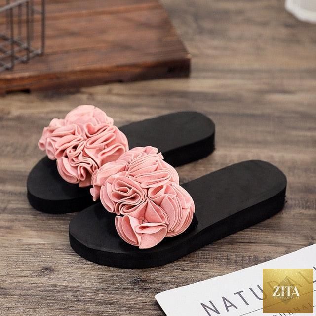 Women Stevvex Bow Summer Sandals Slippers, indoor outdoor flip-flops with high heels, flower design, platform, casual beach shoes