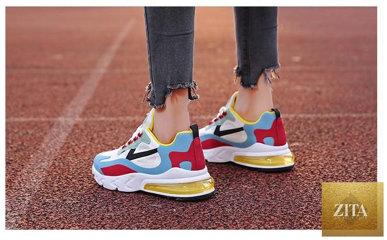Colorful women’s casual sneakers by Stevvex with flat thick sole, breathable design, lightweight air cushion, ideal for walking and running.