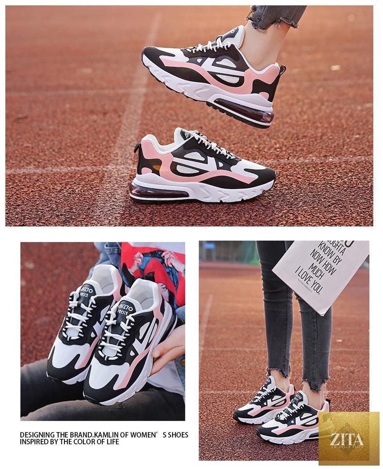 Women Stevvex colorful casual sneakers with flat thick sole, lightweight, breathable air cushion for walking, running, and gym fitness.