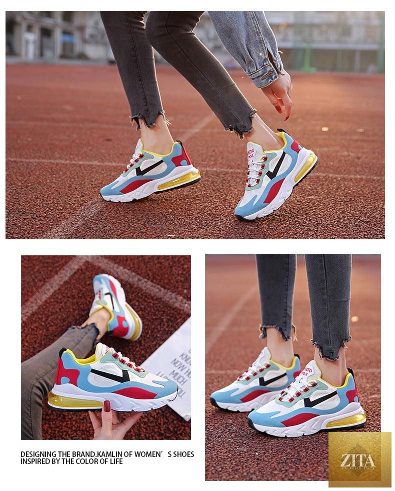Women Stevvex colorful casual sneakers with flat thick sole, lightweight, breathable, air cushion for walking, running, and gym workouts.