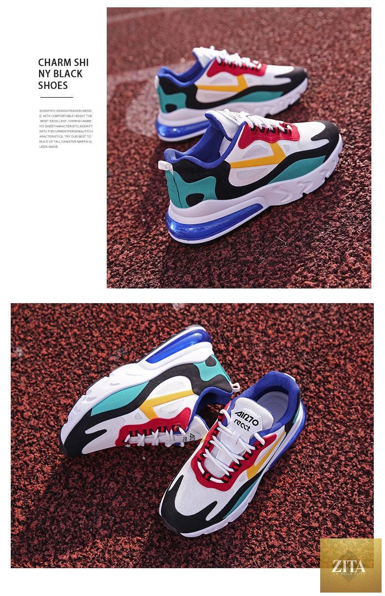 Women Stevvex colorful casual sneakers with flat thick soles, lightweight design, breathable air cushion, ideal for walking and running.