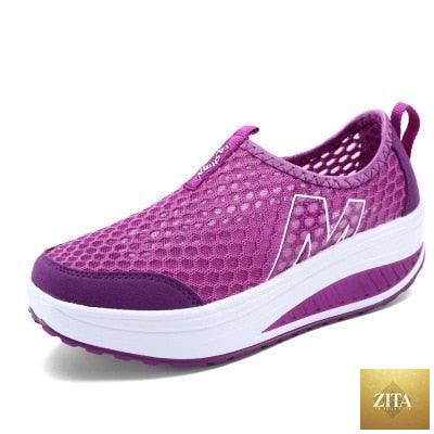 Women Stevvex casual sneakers with breathable air mesh, platform design, lightweight comfort, ideal for walking and fitness.