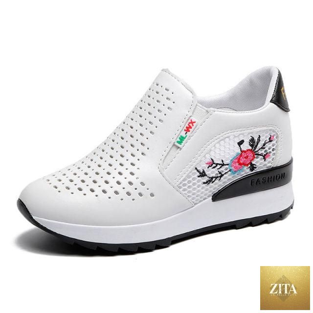Women’s Stevvex casual slip-on sneakers with mixed colors, high-top design, hidden heel, platform sole, suitable for walking and running.