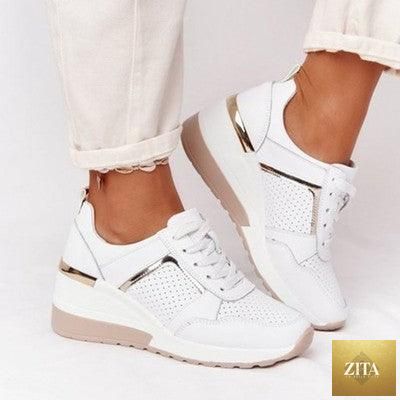 Women Stevvex Elegant Sneakers with thick soles, breathable mesh, lace-up design, ideal for casual, athletic, and running activities.