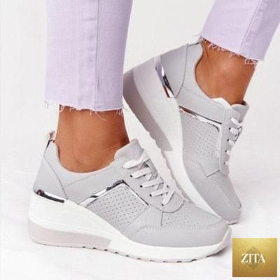 Stevvex women's elegant sneakers with thick soles, breathable mesh, lace-up design, ideal for casual and athletic walking.