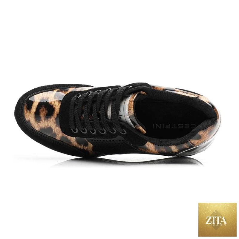 Women’s Stevvex gold and silver walking jogging sneakers with height-increasing design, lightweight, comfortable for casual and sport use.