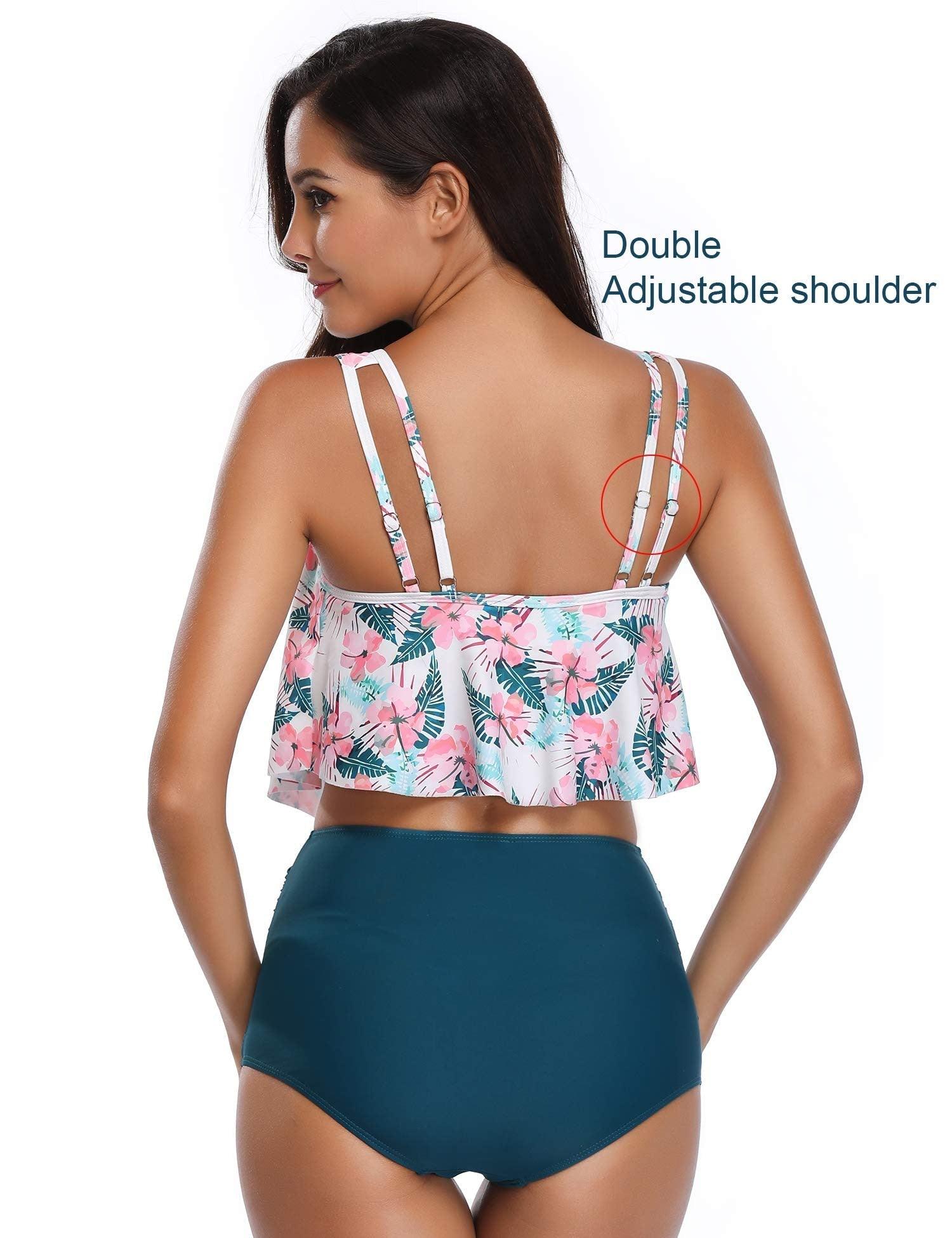 Women High Waist Bikini Plus Size Swimwear Summer Swimsuit Beach Bathing Suit Ruffle Bikini Floral Printed Ruffle High Waist Bikini Set Women's Tummy Control Bathing Suit Swimsuit Flounce Peplum
