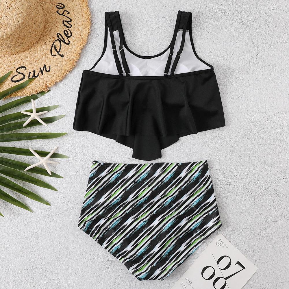 Women High Waist Bikini Plus Size Swimwear Summer Swimsuit Beach Bathing Suit Ruffle Bikini Floral Printed Ruffle High Waist Bikini Set Women's Tummy Control Bathing Suit Swimsuit Flounce Peplum