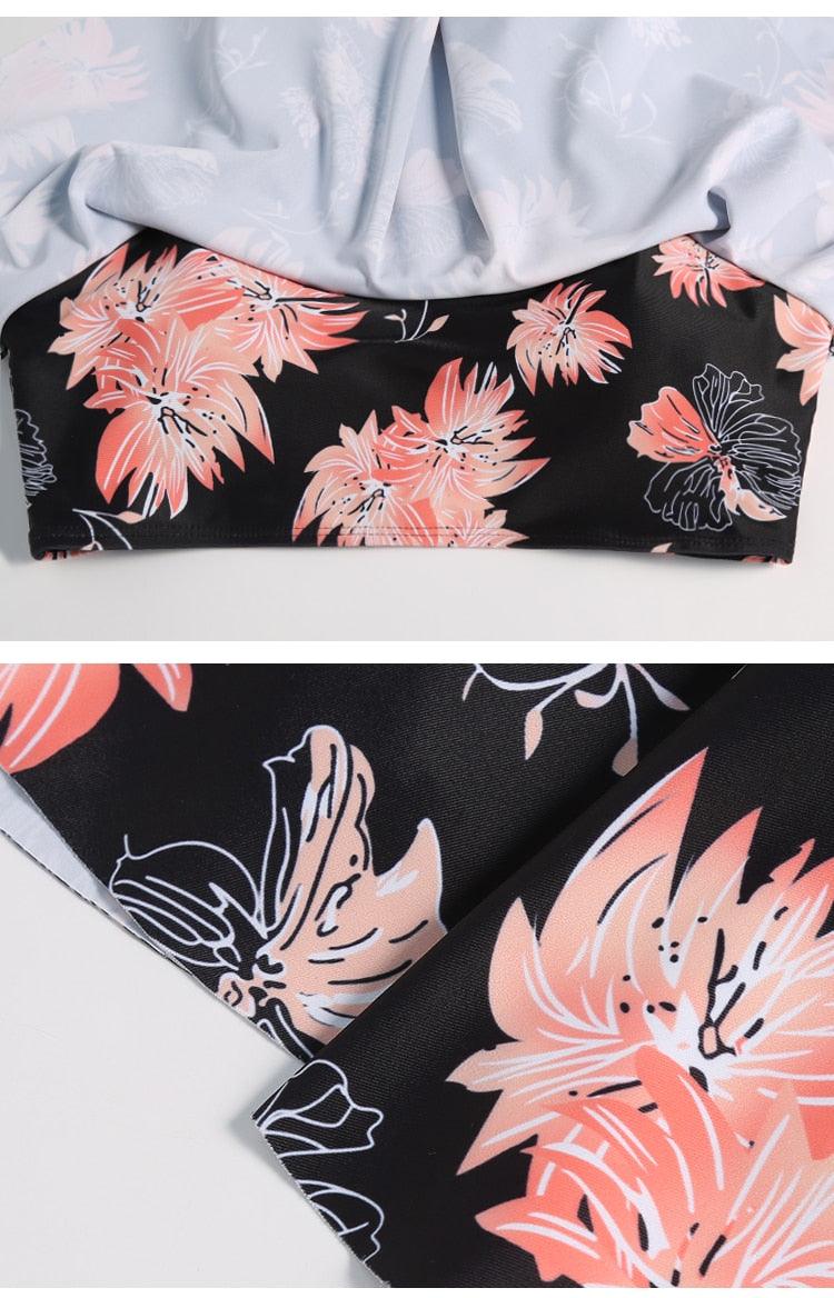 Women High Waist Bikini Plus Size Swimwear Summer Swimsuit Beach Bathing Suit Ruffle Bikini Floral Printed Ruffle High Waist Bikini Set Women's Tummy Control Bathing Suit Swimsuit Flounce Peplum