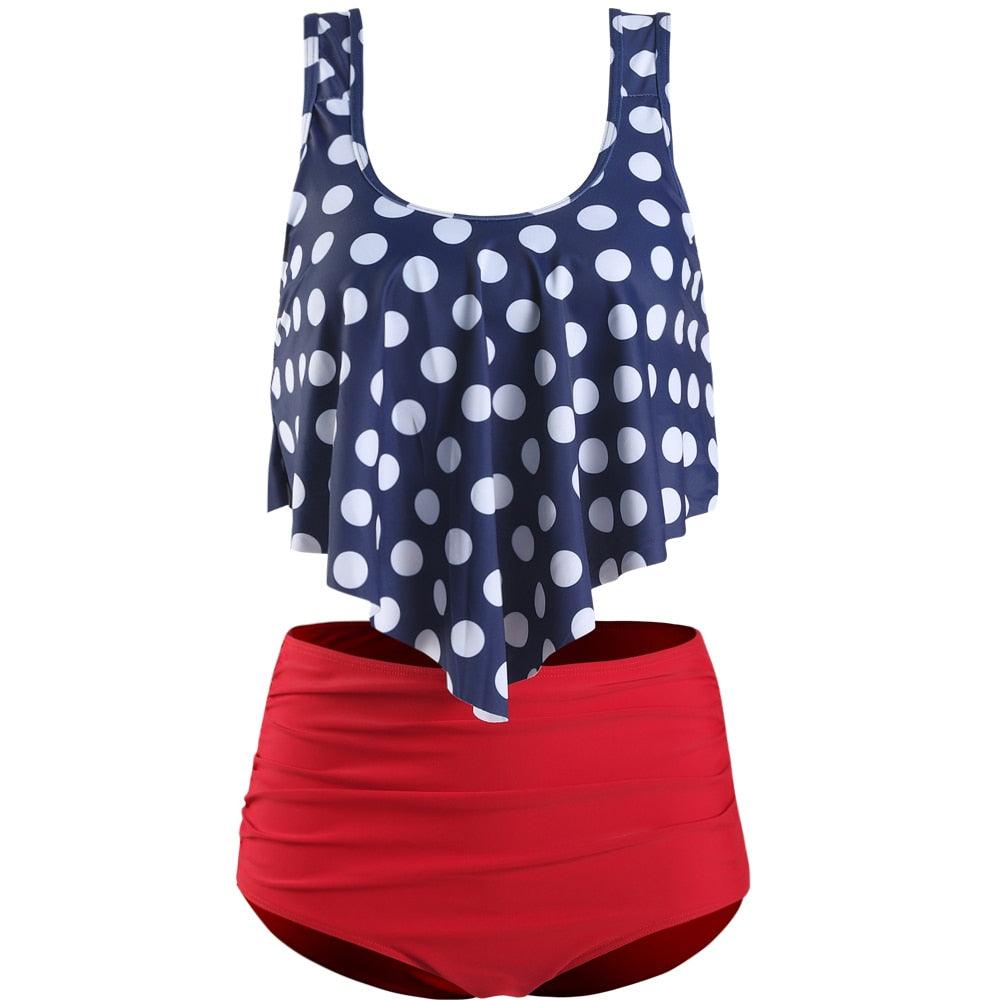 Women High Waist Bikini Plus Size Swimwear Summer Swimsuit Beach Bathing Suit Ruffle Bikini Floral Printed Ruffle High Waist Bikini Set Women's Tummy Control Bathing Suit Swimsuit Flounce Peplum