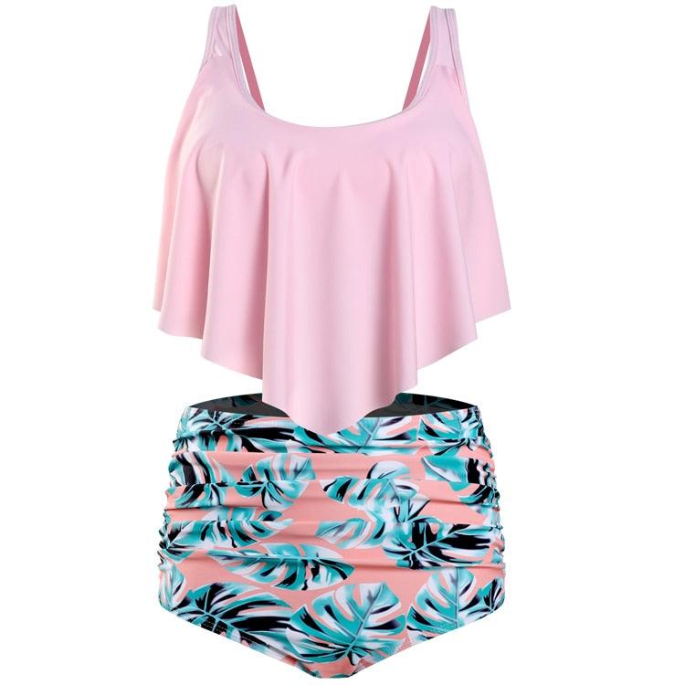 Women High Waist Bikini Plus Size Swimwear Summer Swimsuit Beach Bathing Suit Ruffle Bikini Floral Printed Ruffle High Waist Bikini Set Women's Tummy Control Bathing Suit Swimsuit Flounce Peplum