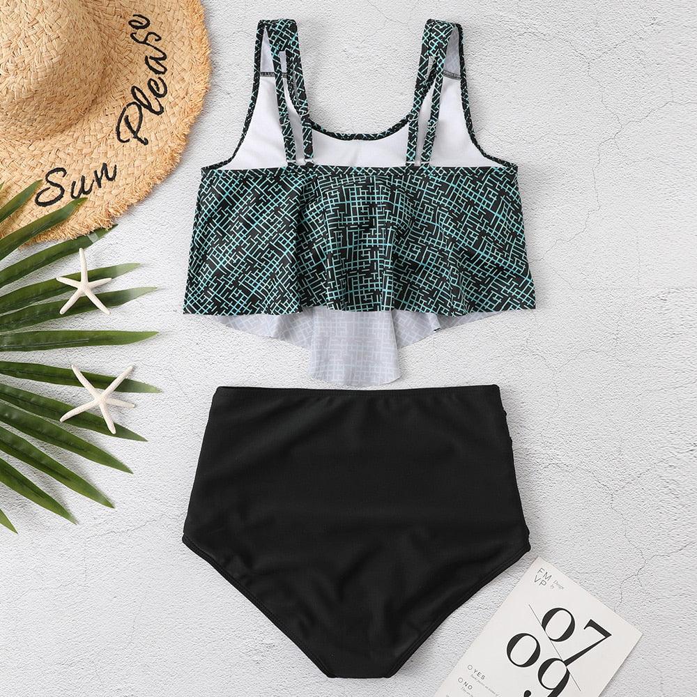 Women High Waist Bikini Plus Size Swimwear Summer Swimsuit Beach Bathing Suit Ruffle Bikini Floral Printed Ruffle High Waist Bikini Set Women's Tummy Control Bathing Suit Swimsuit Flounce Peplum