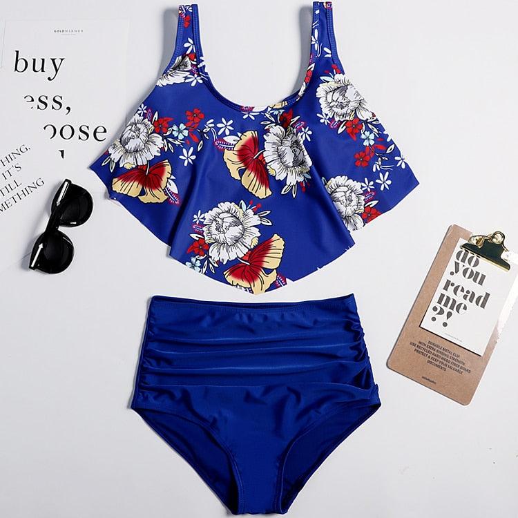 Women High Waist Bikini Plus Size Swimwear Summer Swimsuit Beach Bathing Suit Ruffle Bikini Floral Printed Ruffle High Waist Bikini Set Women's Tummy Control Bathing Suit Swimsuit Flounce Peplum