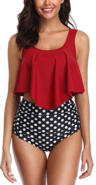 Women High Waist Bikini Plus Size Swimwear Summer Swimsuit Beach Bathing Suit Ruffle Bikini Floral Printed Ruffle High Waist Bikini Set Women's Tummy Control Bathing Suit Swimsuit Flounce Peplum