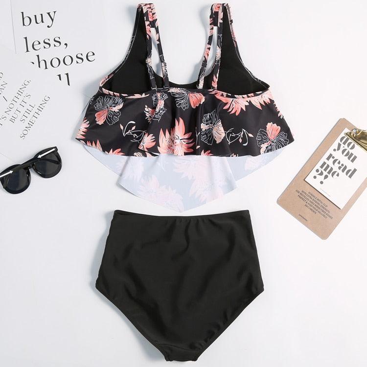 Women High Waist Bikini Plus Size Swimwear Summer Swimsuit Beach Bathing Suit Ruffle Bikini Floral Printed Ruffle High Waist Bikini Set Women's Tummy Control Bathing Suit Swimsuit Flounce Peplum