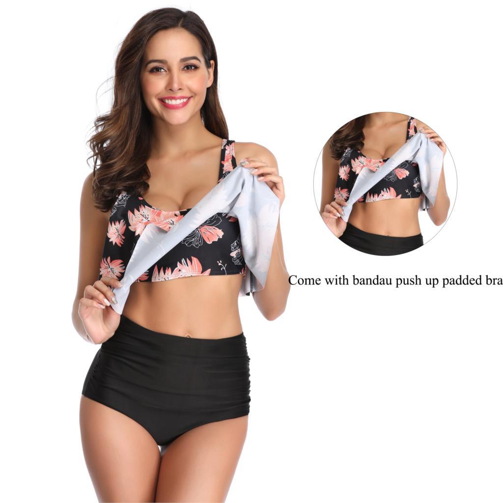 Women High Waist Bikini Plus Size Swimwear Summer Swimsuit Beach Bathing Suit Ruffle Bikini Floral Printed Ruffle High Waist Bikini Set Women's Tummy Control Bathing Suit Swimsuit Flounce Peplum