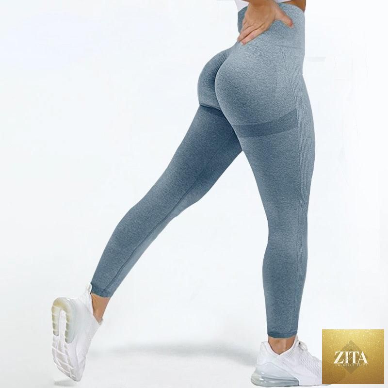 Women wearing high waist seamless gym leggings by Stevvex, featuring push-up design, breathable fabric, and a snug fit for workouts.