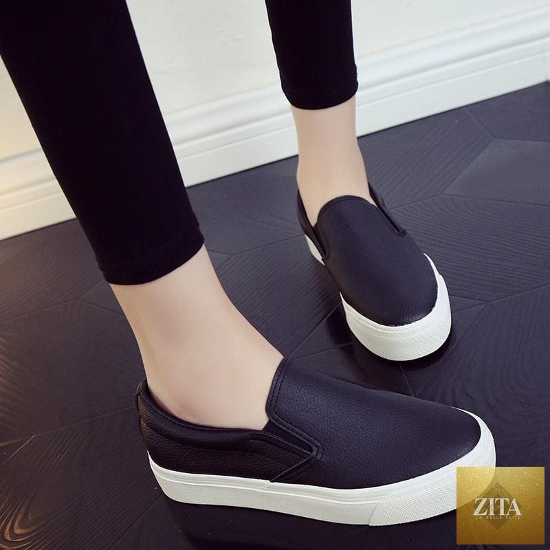 Women Stevvex leather espadrille sneakers with slip-on design, platform sole, and casual spring fashion style.