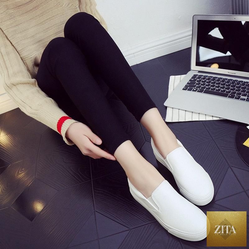 Women Stevvex leather espadrille sneakers with slip-on design, platform sole, casual spring fashion flats for women.