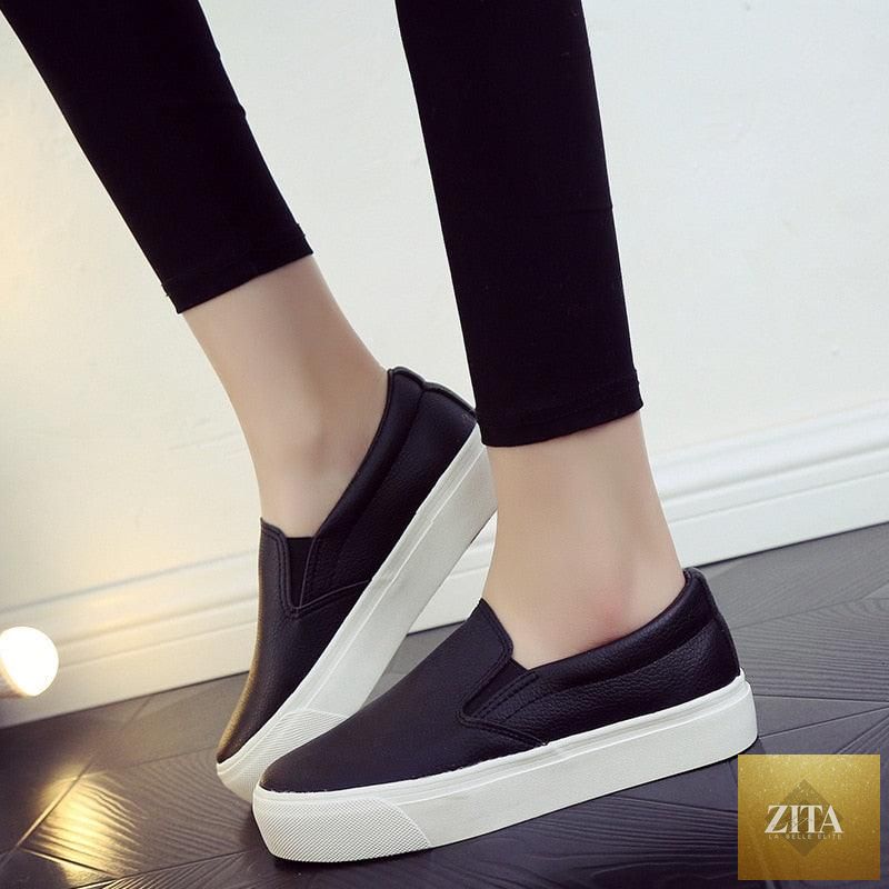 Women Stevvex leather espadrille sneakers with slip-on design, platform sole, spring casual style, and vulcanized construction.