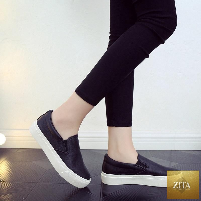 Women Stevvex leather espadrille sneakers with slip-on design, platform sole, casual spring fashion shoes, vulcanized for comfort.