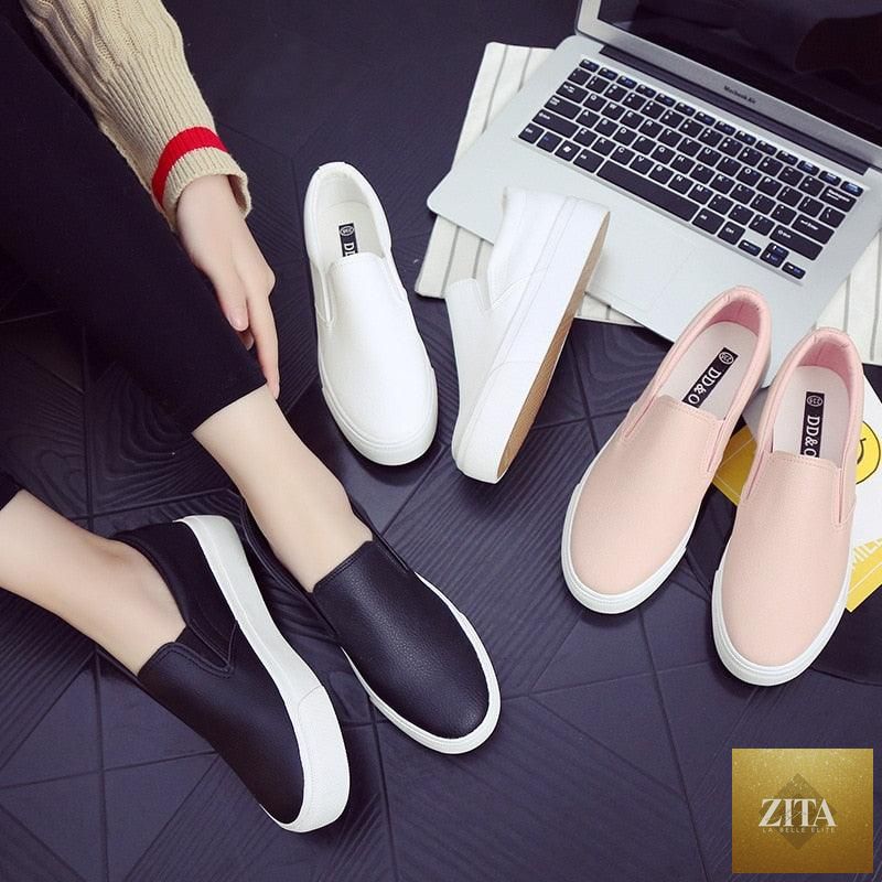 Women wearing Stevvex leather espadrille sneakers, spring casual slip-on flats with platform and vulcanized sole, stylish and comfortable.