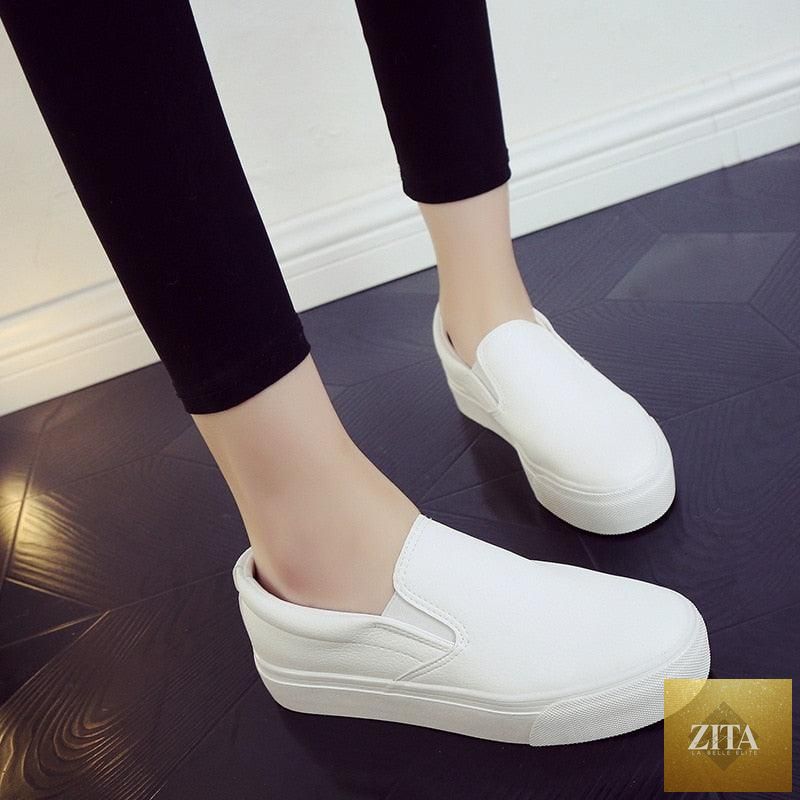 Women Stevvex leather espadrille sneakers with slip-on design, platform sole, and casual spring fashion style.