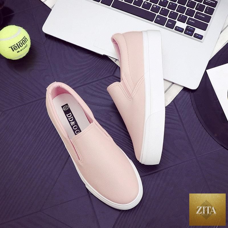 Women Stevvex leather espadrille sneakers with slip-on design, platform sole, casual flat style, perfect for spring and summer wear.