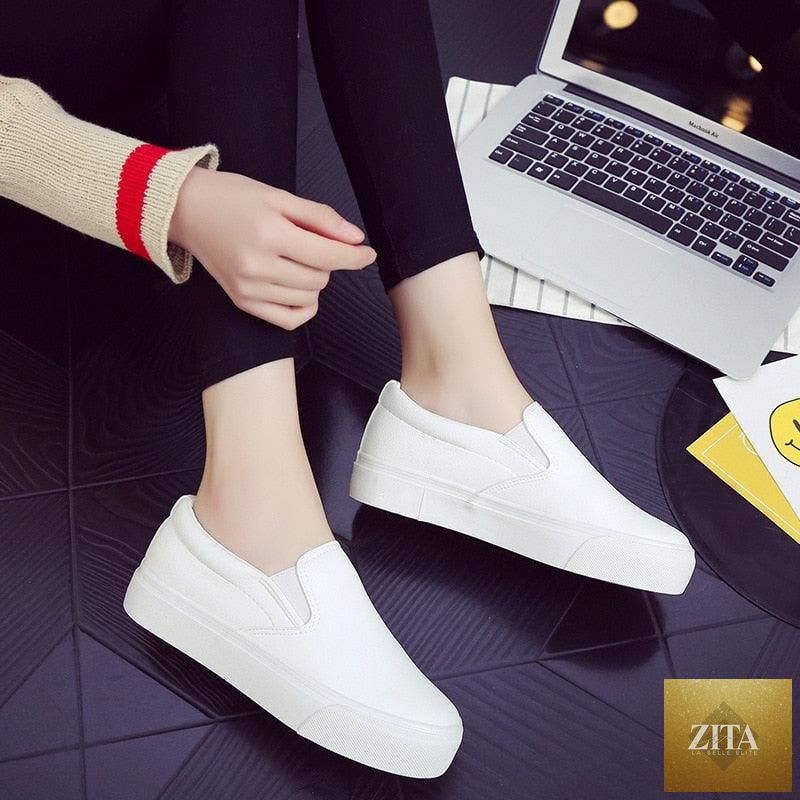 Women Stevvex leather espadrille sneakers with slip-on design, platform sole, casual spring fashion flats, vulcanized sporty shoes.