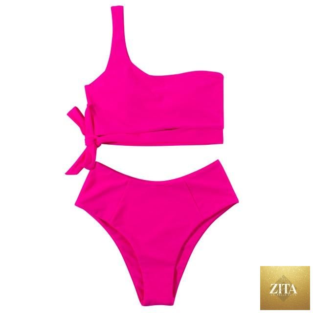 Women wearing Stevvex leopard print bikini with one-shoulder top and high-waist bottoms, perfect for summer beachwear.