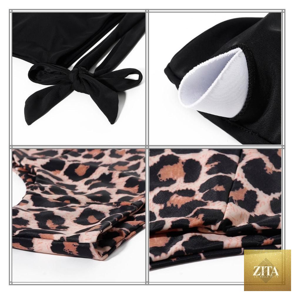 Women’s leopard print bikini set with one-shoulder top and high waist bottoms, perfect for summer beachwear by Stevvex.