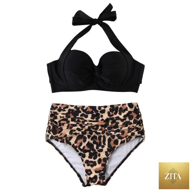 Women’s leopard print bikini by Stevvex featuring a one-shoulder top and high-waist bottoms, perfect for summer beachwear.